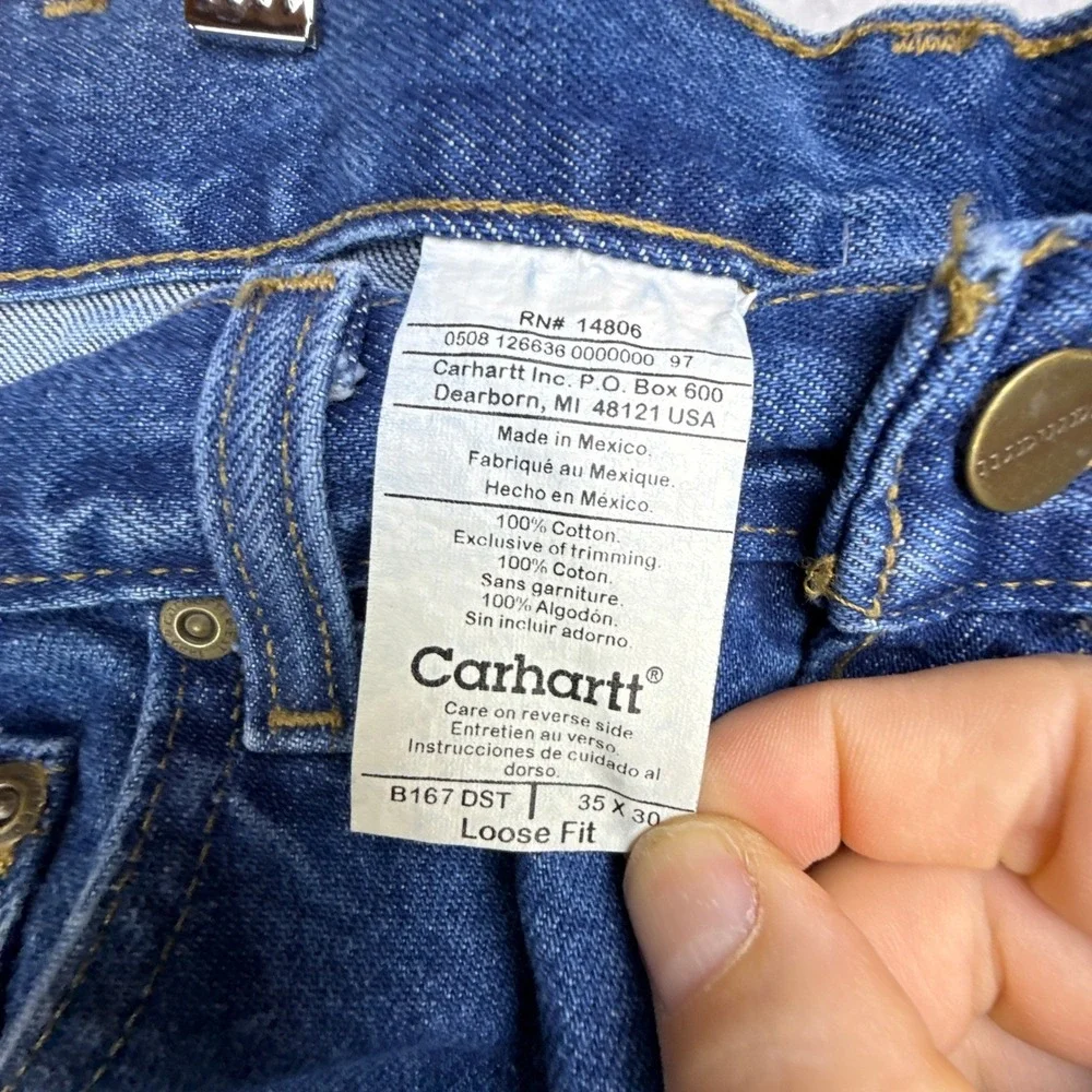 Carhartt Mens Loose Fit Denim Jeans 35x30 New with Tags B167 DST Blue Work Pants